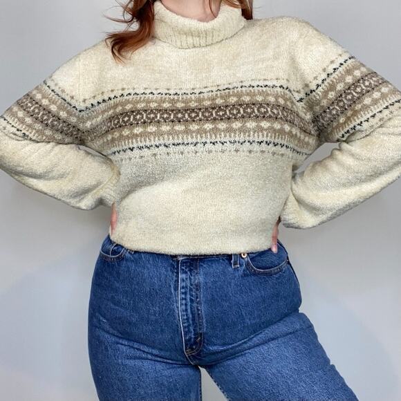 Vintage Y2K Size XL Croft & Barrow Neutral Tan Oversized Fuzzy Cowl Neck Sweater - Picture 6 of 12